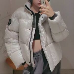 Canada Goose White Shiny Short Puffer Jacket